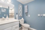 Lower level bathroom has a walk in shower
